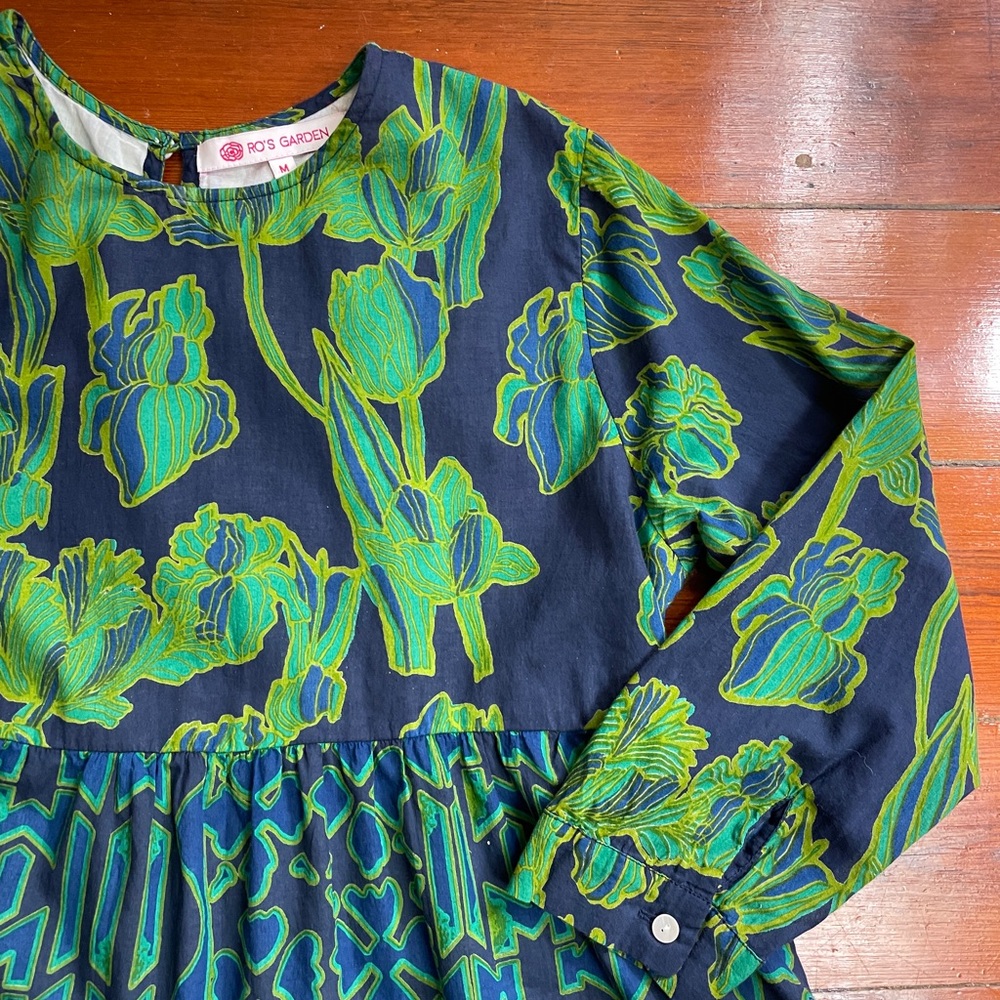 Ro's Garden Rene Tiered Navy Tulip Floral Cotton Anthropologie Dress - Sz M ๐งก๐ - Picture 11 of 14
